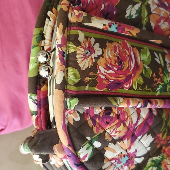 Vera bradley purse with 3 compartments and several pockets inside. - Picture 2 of 5